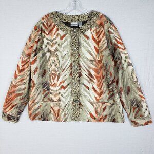 Chico's Jacket Blazer Animal Print Abstract Earth Tones Boho size XL Preppy